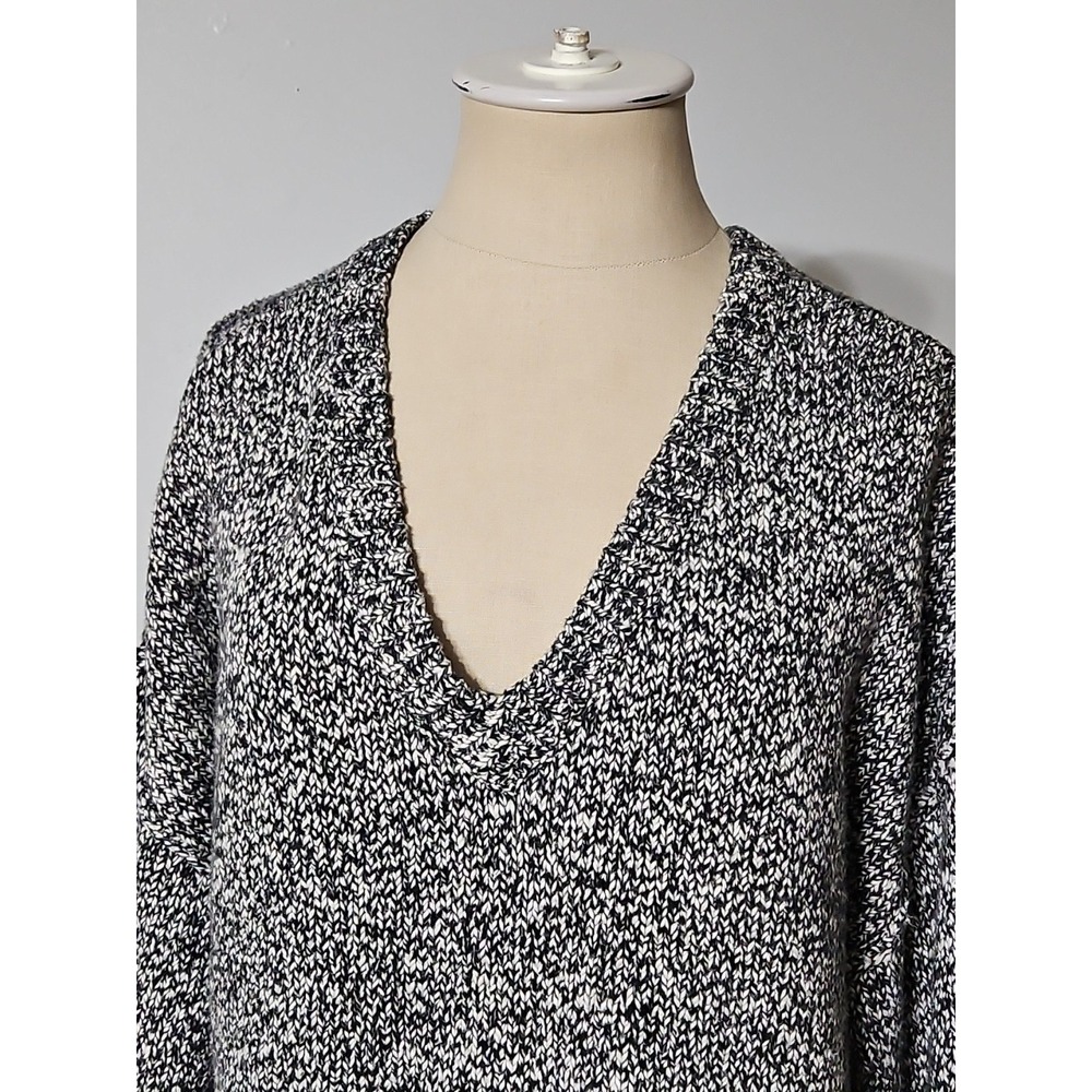 Lucky Brand Women's Sweater Medium Black White Marbled Knit Long-sleeve V-neck - Picture 2 of 9